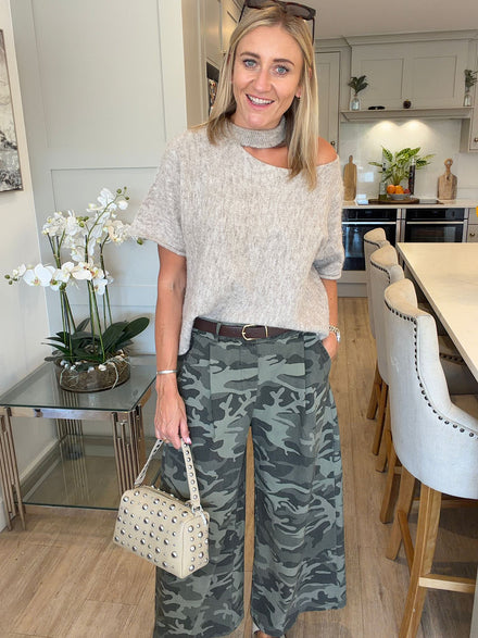 Mocha Asymmetric Off Shoulder Knit Cora